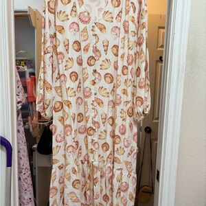 H&M Seashell Print Long Sleeve Dress - Cream and Orange